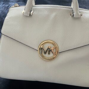 Michael Kors White and Gold Satchel with Structured Design